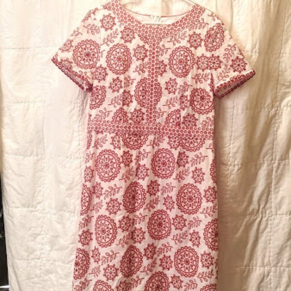 red and white embroidered dress